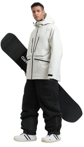 GSOU SNOW Herren Damen Skijacke Skihose Set Baggy Snowboardjacke Snowboardhose Ski Snowboard Männer - Multi Pockets Wasserdicht Winddicht Atmungsaktiv Warm mit Kapuze