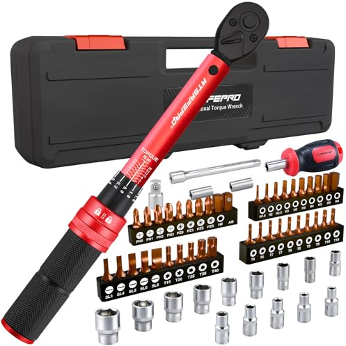 ATsafepro Jeu de 61 Cle Dynamometrique Vélo 1-25 Nm，Petite Clé Dynamometrique 1/4 Avec Adaptateur 1/4-3/8, Rallonge 10 cm, Embouts, Tournevis, Précision ± 3%, 72 Dents Pour Vélos et Motos