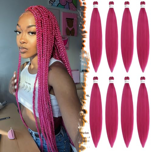 BARSDAR Hot Rosa Pre-Stretched Braiding Hair, 66cm 8 Confezioni Lunga Braiding Hair Pre-Stretched Professionali Sintetici Braid Capelli Extensions Crochet Trecce Hot Water Costume