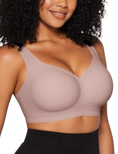 Vertvie Jelly Bras for Women Plus Size Seamless Full Coverage Wireless Push Up Bra Non Wired Support Bras Comfort Padded Bralettes Everyday T-Shirt Bra (Dusty Rose,34DD)
