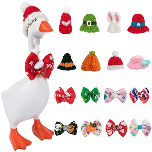 8 Sets Cute Desk Goose Holiday Outfits – 7 Inch Mini Goose Clothes with Knitted Hats & Bow Ties for All Seasons, Funny Duck Desk Goose Accessories for Valentine’s, St. Patrick's Day, Christmas, & More