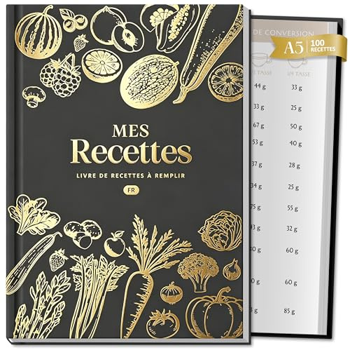 BIROYAL Carnet de Recettes à Remplir, Cahier de Recettes à Remplir, Papier 120g Anti-Traversant - Format A5, 100 Recettes 2 Pages Chacune, Avec Tableaux Conversion, Cadeau Pour Passionnés de Cuisine