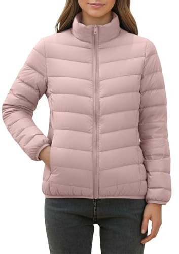 Duohropke Piumino da donna trapuntato, senza cappuccio, leggero e avvolgente, giacca invernale calda, trapuntata, giacca invernale, rosa chiaro, L