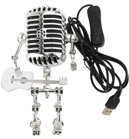 Sxhlseller Lampe de Table Robot au Design Unique, Lampe de Guitare avec Microphone Vintage pour Chambre à Coucher, Bureau, Ambiance Moderne, Scène de Détente (WHITE)