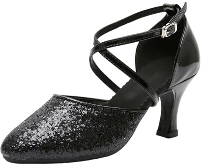Zapatos de baile de mujer latinos zapatos de novia tacón bloque zapatos de tacón elegantes festivos cerrados zapatos de baile de salón cómodos zapatos con purpurina con tacón zapatos de boda, A6 negro