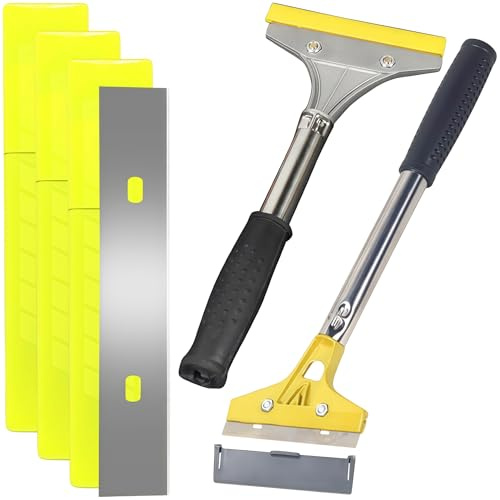 Zuuyye Juego de 2 Raspadores de Papel Pintado 30 Cuchillas de Repuesto (4'') y Fundas Protectoras – Raspador de 30cm con Mango de Goma para Pintura de Pared, Adhesivo de Azulejos y Etiquetas