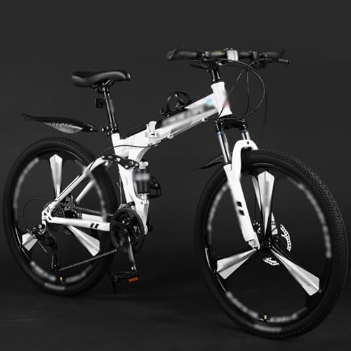 FKXSXAZ Mountain Bike Pieghevole da 24'', 26'' e 27,5'' — Doppia Sospensione per Uomo e Donna, con 21 velocità, Telaio in Acciaio ad Alto tenore di Carbonio, Ruote a Tre Raggi