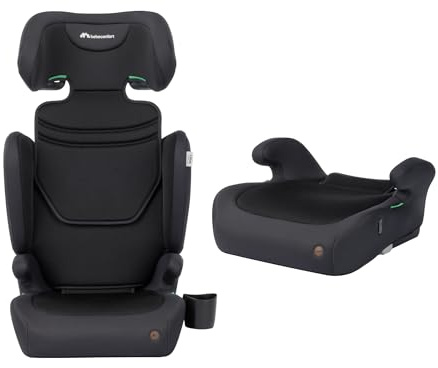 Bebeconfort Ride 2-in-1 i-Size Asiento Elevador con respaldo para coche, 100–150 cm, 3,5–12 años, silla coche ISOFIX, respaldo desmontable, 3,7 kg, 11 posiciones reposacabezas, portavasos, Full Black