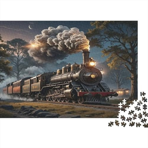 Steam Locomotive Night Jigsaw Omöjliga Pussel 1 000 st Hemdekoration. Avslappning och intelligens för vuxna och barn från 12 år 52 x 38 cm/1 000 st