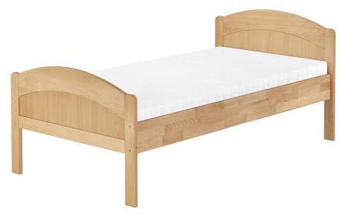 Erst-Holz®Massivholzbett geschwungenes Seniorenbett Buche Natur 100x200 Holzbett mit Federleisten u. Matratze 60.75-10FLM