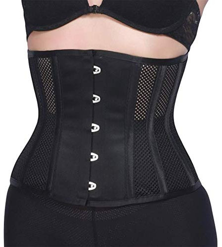 RZY Damen Unterbrustkorsett Petite 12 Stahlstäbchen Heavy Duty Taille Trainer Unterbrust Korsett Kurz Torso Mesh Body Shaper (Grid Style) - Schwarz - XX-Large