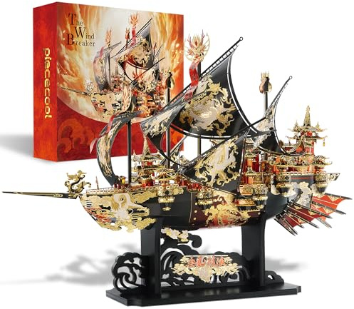 Piececool 3D pussel metall piratskepp vind och vågor, 3D metall pussel segelbåt fartyg set, modell fartyg för 340 rostfritt stål, extra stor, födelsedagspresent, modellbyggsats vuxna, 709 delar