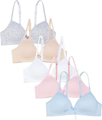 Channo Soutien-Gorge en Coton pour Filles: Confort Quotidien sans Armature, Bretelles Ajustables - Lot de 5, New, 80A, 12-14 Ans