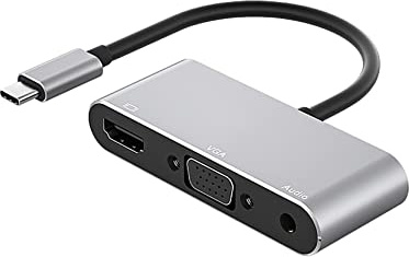 La Brodée USB C to HDMI VGA With Audio Adapter Jack，USB 3.1 Type C to HDMI 4K, VGA, 3.5mm Audio, Converter Adapter for MacBook, Chromebook