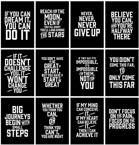 Verbier Inspirational Quotes Wall Art (Sets A & B) - 24 x A4 motivational posters for room decor / gym poster / office decoration / kitchen wall art / positive affirmation cards
