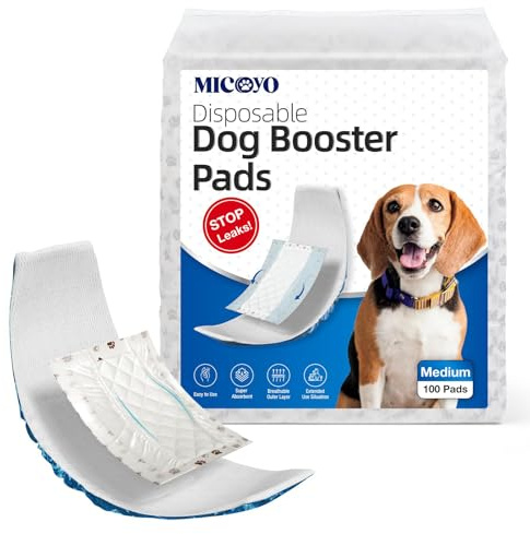 MICOOYO Fodere per pannolini usa e getta per cani, per cani maschi e femmine, super assorbenti, si adattano alla maggior parte dei pannolini per cani (protezione laterale a prova di perdite, M-100)