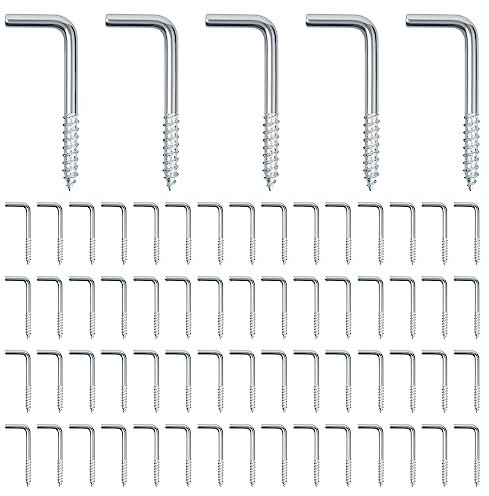 Naseom 100 Pièces Boulons à Crochet en L Crochet à Visser à Angle Droit en Forme de L Vis à Crochet à Fente Droite Crochet en L Crochet à Vis Galvanisé, en Forme de L, Crochet Mural