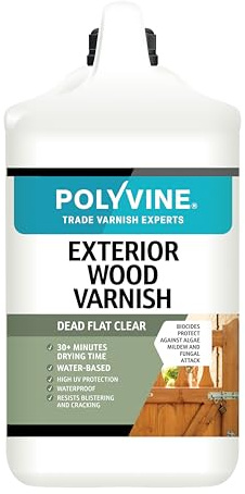 Polyvine Exterior Wood Varnish Dead Flat Finish – Quick Drying, Water-Based, High UV Protection & Weather Resistant Clear Varnish for Outdoor Wood & Timber – No Blistering or Peeling, 4L