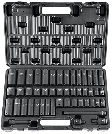 VEVOR Jeu de Douilles à Choc 3/8 Jeu de 44 Douilles à Impact 6 Pans en Acier Allié CR-V Dureté HRC 42-48 Solide Repère de Taille Facile avec Accessoires et Mallette de Transport pour Réparation Auto