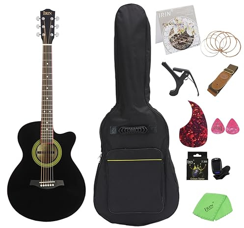 40 Zoll Folk Set Gitarre, Basswood Notched Gitarre, Klassische Akustikgitarre, Anfänger Erwachsene Performance Grade Gitarre, 40 Zoll Gitarre, Folk Gitarre, Zupfinstrument, Gitarre Set (Schwarz)