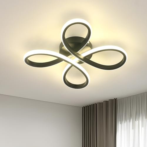 SENQIU Plafonnier LED Moderne, 30W Lampe de Plafond Créative Forme de Fleur, Lustre Noir en Aluminium Acrylique pour Chambre, Salon, Cuisine, Lumière Neutre 4500K, 30CM
