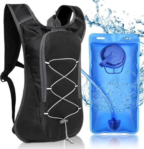 WANDGU Mochila de hidratación con bolsa de hidratación de 2 L para bicicleta: ultraligera, mochila de hidratación impermeable, mochila reflectante ajustable, paquete de hidratación para correr,