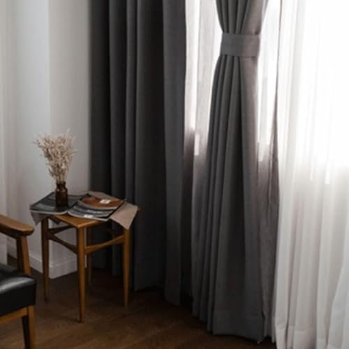 Musihy Scheibengardinen Blickdicht, Einfarbige Fenstervorhänge für Schlafzimmer, Schwarz, 107 x 214 cm