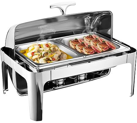 Konfiur Chafing Dish, set di scaldavivande professionali da 9 l, contenitore termico per alimenti, in acciaio inox, per catering buffet e feste, argento