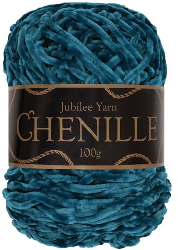 JubileeYarn Chenille Yarn - Worsted Weight - 100g/cake - Mother of Pearl - Blue Green Dark Teal Crochet and Knitting Yarn - 1 Cake