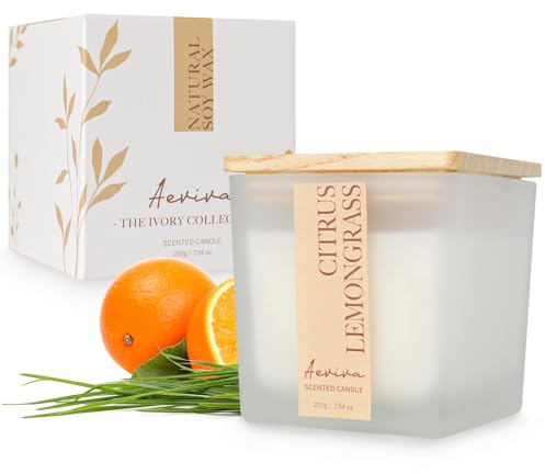 Aeviva Scented Candle, 7.04 oz Citrus & Lemongrass Aromatherapy Candle, Natural Soy Wax with Wooden Wick, Candles for Home, 45 Hours Burn Time, Scented Jar Candle Gifts