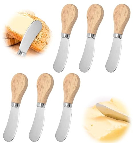vcsjw 6 Stück Buttermesser Klein,Edelstahl Buttermesser Holz Griff,Butter Knife Streichmesser,Butter Schmiermesser,Buttermesser Set für Marmelade Käse Butter Pizza Kuchen(12.2cm)