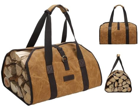 Carrier de leña, soporte de registro para bolsa de leña, transportador de madera para leña, bolsa de almacenamiento resistente al agua, bolsa de transporte de madera con asas para camping, barbacoa