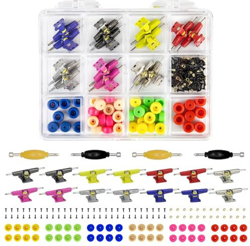 DisplayMore 14Pcs Multicolour Trucks 48Pcs Wheels 60Pcs Screws & 30PCS Nuts & 4PCS Spanner Tool for 96mm Fingerboard Skateboard Wooden Deck Parts