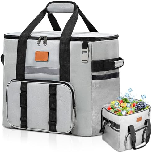 ITMNMNL Borsa Termica Grande Facile da Pulire, Cooler Bag Portatile, Frigo Grande per Picnic/All'aperto/Barbecue/Campeggio - Grigio