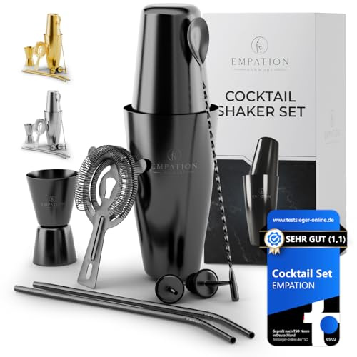 Cocktailblandare svart, 8-delars cocktailset – 825 ml Boston Shaker, minimalistiskt cocktailtillverkningskit, barset för nybörjare och proffs, cocktailshaker set perfekt som present