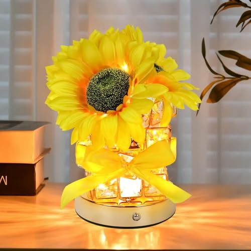 Lamparas de Mesita de Noche con Girasoles, Candeeiro Mesa de Cabeceira, 3 Modos de Temperatura de Color, Ideales Para Decoraciones Románticas En Navidad, El Día de La Madre y San Valentín (A)