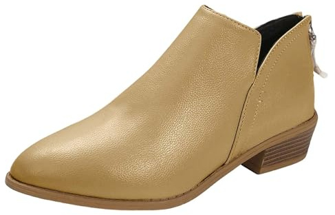 Generisch Botines occidentales para mujer, color marrón, de piel lisa, con tacón, elegantes, tacones altos, vintage, para el tiempo libre, para equitación, minimalistas, cómodos, de vaquero, dorado