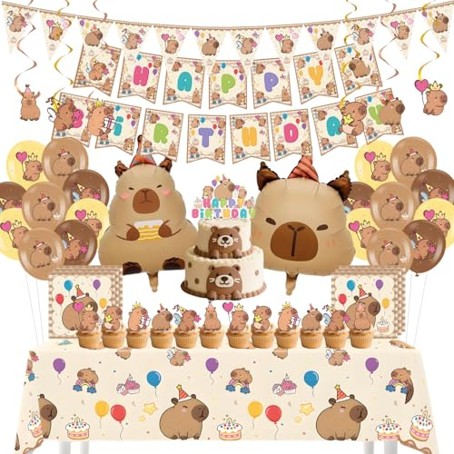 99 Capybara Decorazioni Compleanno tra cui Palloncino in Lamina Capibara Festoni Compleanno Tovaglia Plastica Tovaglioli di Carta e Altri Capibara Gadget Adatto per Feste di Nascita per Tutte le Età