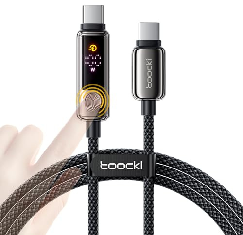 toocki 100W USBC till USB C-kabel 2M PD snabbladdningskabel USB-C-laddningskabel med LED-display med touchknapp kompatibel med iPhone 17 16 Pro Max Samsung Galaxy S25 S24 Ultra Pixel 7 MacBook Air