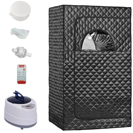 Bärbar bastuånga for helkroppsbastu Tält Ångrum med 2L ånggenerator fjärrkontroll(Black Set)