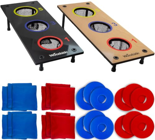 Woodside Bean Bag Toss Games Set with 2 MDF Boards, Bean Bags & Rings, Outdoor Garden Target Throwing Game for Kids & Adults, Family BBQs, Camping, Parties & Events