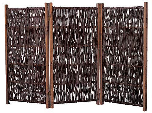 Paravent Weide 180x120 cm – 3-teilige klappbare Stellwand aus geölten Weidenruten mit Holzrahmen, Sichtschutz & Raumteiler für Garten Balkon Terrasse