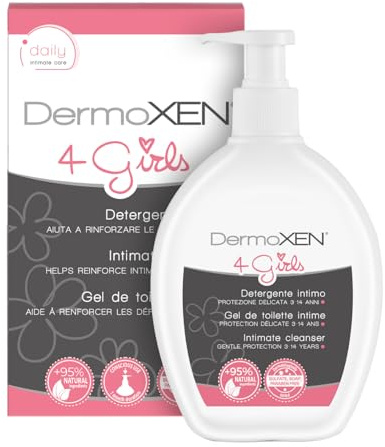 DERMOXEN 4GIRLS intimtvätt för flickor 3–14 år 200 ml | Med mjölksyra | SLES-, paraben- och allergenfri | Mild formula | För daglig intimhygien och känslig hud