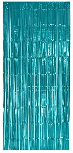Foxxeo Selbstklebender Lametta Vorhang in türkis Größe 91 x 244 cm Party Deko Fenstervorhang Foto Hintergrund Glitzer Vorhänge Metallfolie Goldfolie Streifenvorhang Fensterdekoration Tür Farbe Türkis