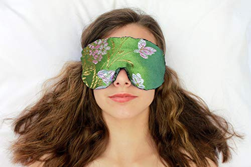 Candi Andi Handmade Opulence Yoga Eye Pillow - Weighted Flaxseed Fill, Unscented, Satin & Velvet, Adjustable Strap - Ideal for Meditation & Restful Sleep - Spring Green - TEMF-SG