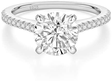 EAMTI 925 Sterling Silver 3.5 Carat Round Solitaire Cubic Zirconia Engagement Ring Halo Promise Ring Size 6
