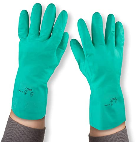 HMH Gants en caoutchouc nitrile Gants de nettoyage Taille L et XL Gants de ménage résistants aux produits chimiques Gants de protection longs Gants de protection chimique (3, Large (9))