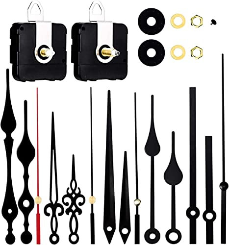 Uhrwerk-Set, batteriebetrieben, Quarz-Uhrwerk-Ersatz, Langer und kurzer Schaft,16mm/20mm, Wanduhr-Mechanismus, Motor-Ersatzteile, DIY-Reparatur-Teile (Black)