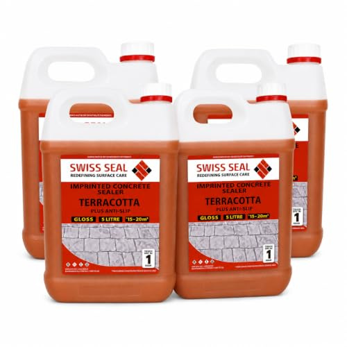 Color-Pave | TERRACOTTA Coloured Imprinted Concrete Sealer GLOSS FINISH + ANTI-SLIP | Colour Tinted Driveway & Patio Sealant - Wet Look | Colour Tint Sealant For Outdoor Concrete Floor (4 x 5 Litre)