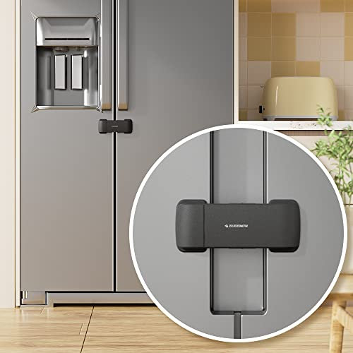 EUDEMON Updated French Fridge Lock French Door Refrigerator/Freezer Lock Apply to Max 2.28(58mm) Two Door Gap Distance,Cabinet Cupboard Lock for Kids & Babies,Easy to Install (Black)